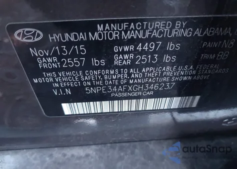 2016 Hyundai Sonata Limited from USA, damaged, VIN 5NPE34AFXGH346237